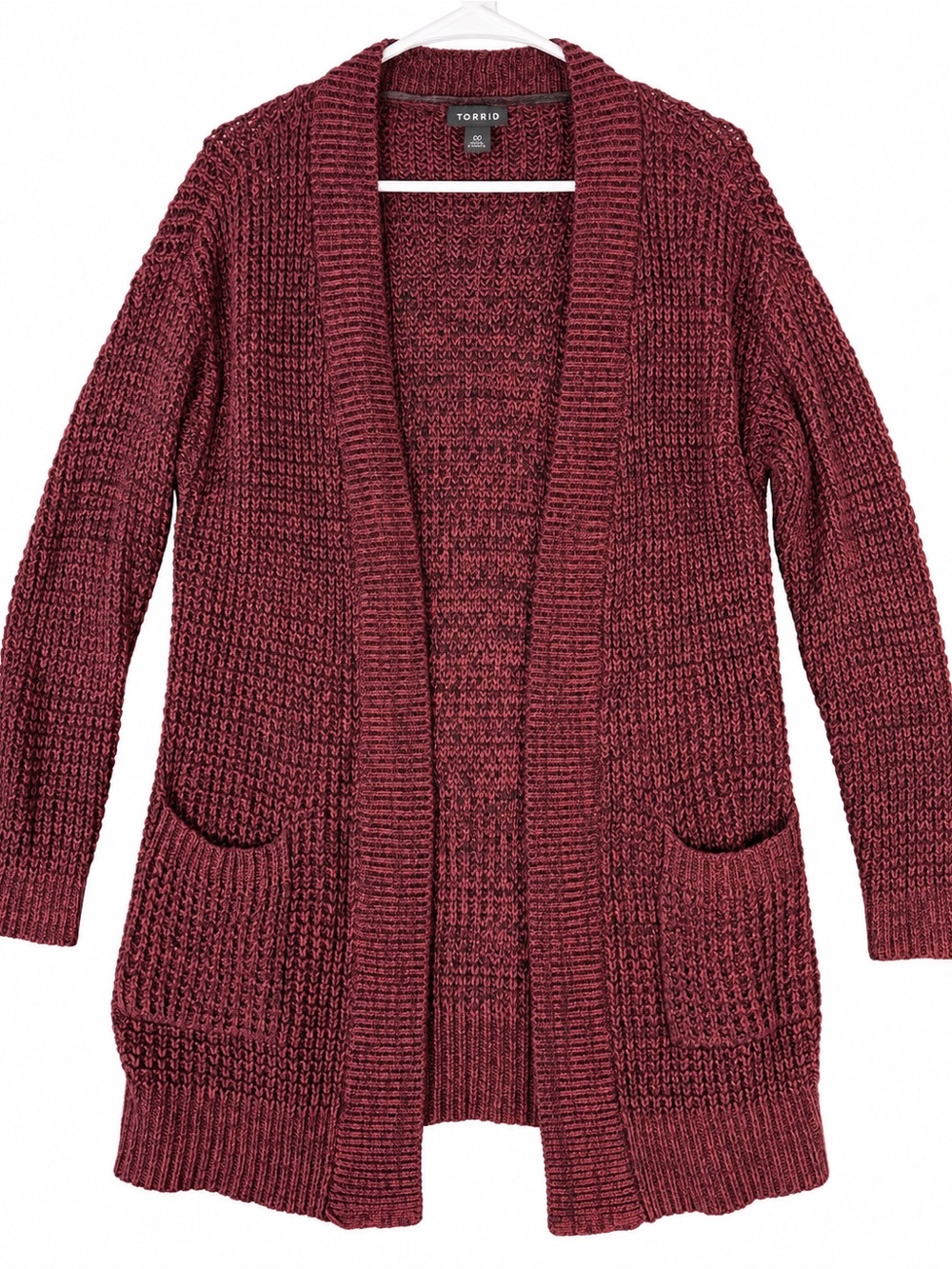 Torrid Burgundy Marled Chunky Knit Open Front Cardigan Size 00 Pockets